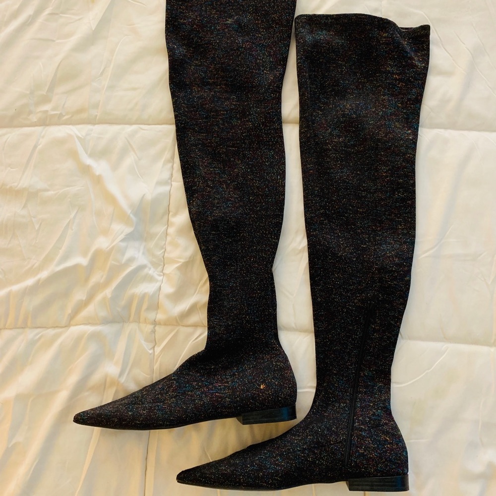 ZARA over the knee multicolored sparkle boots